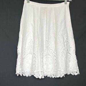 Lucy & Laurel Skirt Linen Blend Coastal Cowgirl Cut Out Lace Hem White Size 6